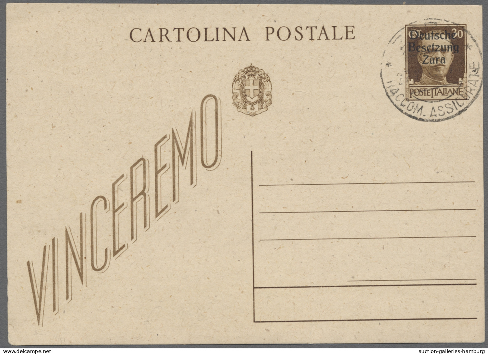 GA Dt. Besetzung II WK - Zara - Ganzsachen: 1943, Italienische 30 Cent.-Postkarte M - Occupation 1938-45