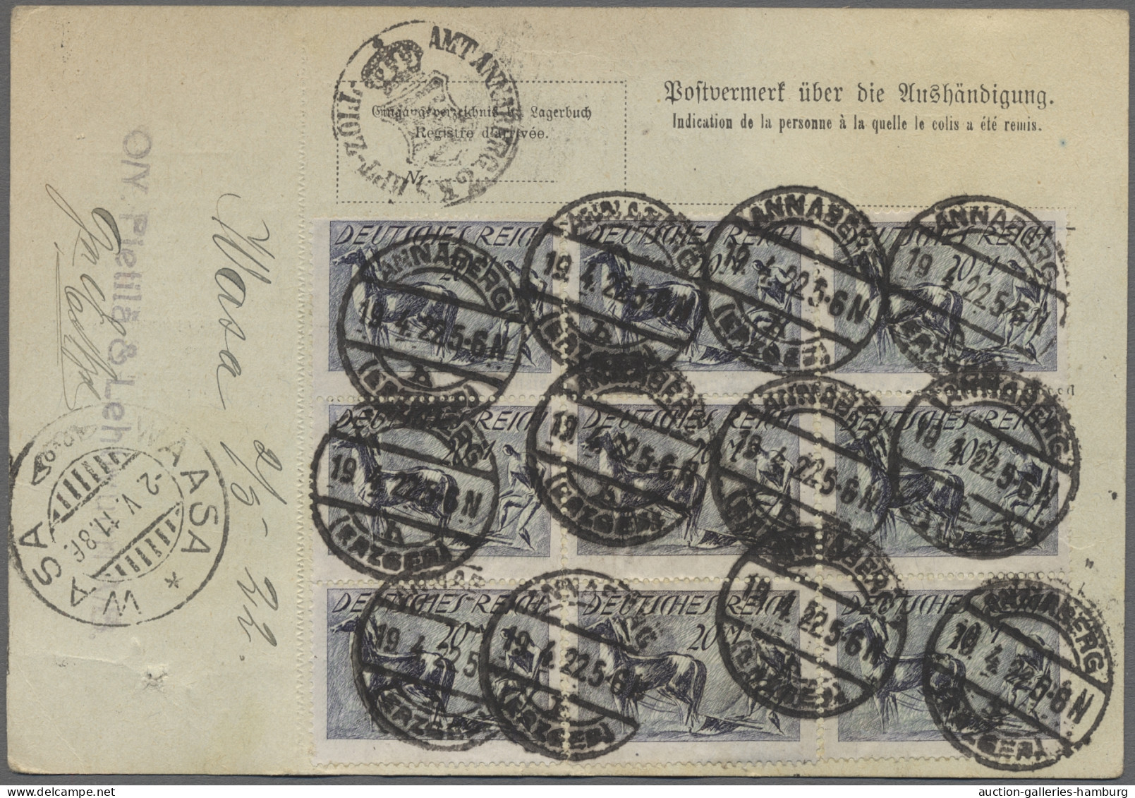 Brf. Deutsches Reich: 1908-1922, Partie von 25 nach Finnland gelaufenen Auslandspaket