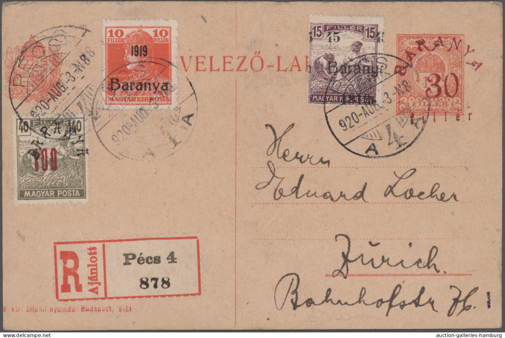 Cover/GA/o/on Piece/**/* Hungary: 1919/1921, Extraordinary And Deeply Specialised Collection In Two Binde - Baranya