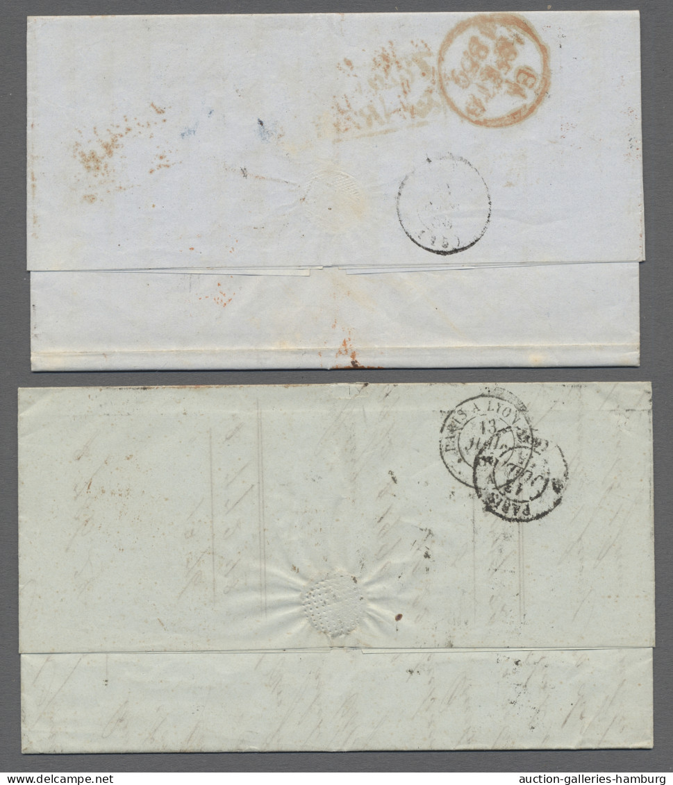 Cover United States Of America: 1850-1863, Partie Von 5 Markenlosen Faltbriefen Mit Di - …-1845 Préphilatélie