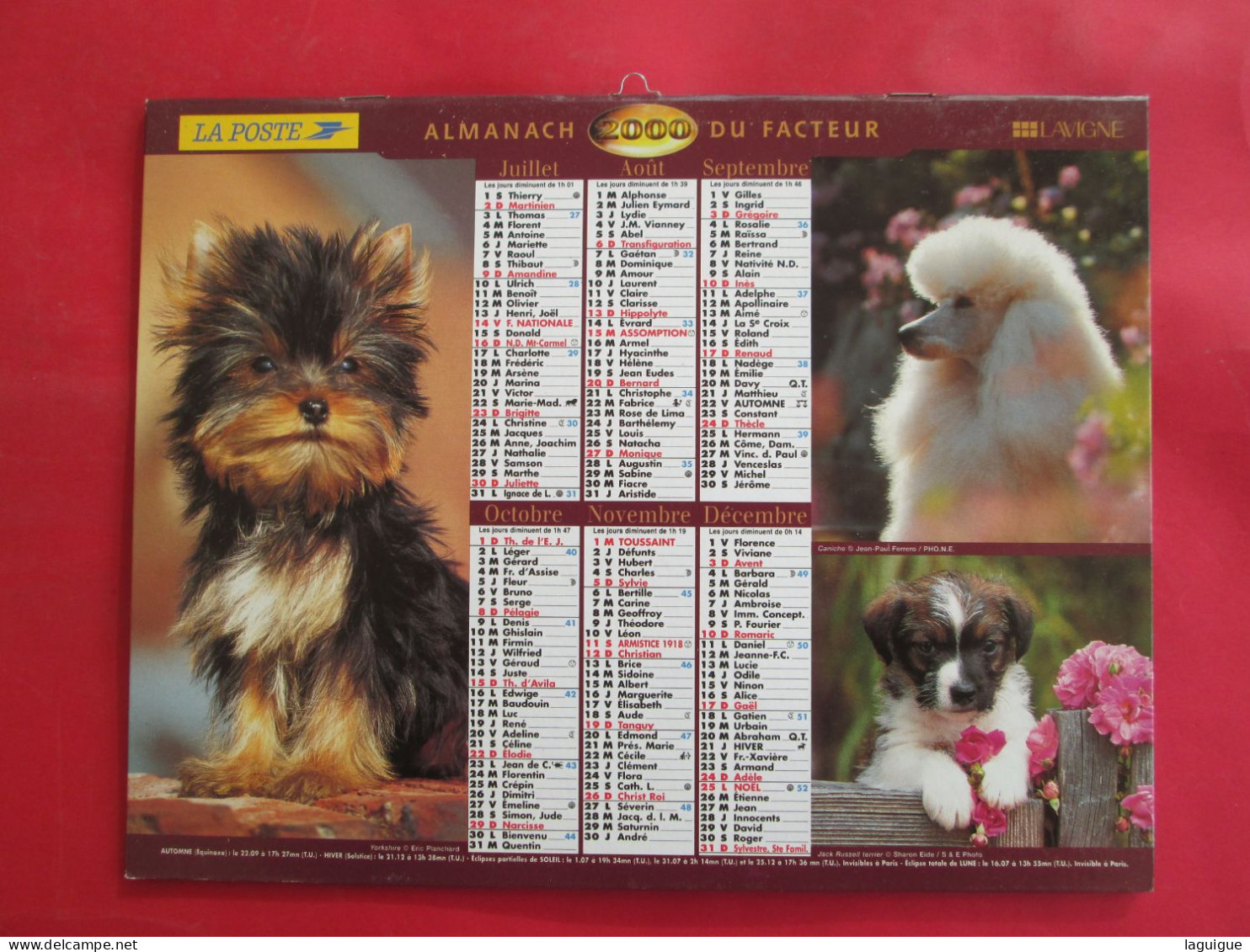 LOT DE 31 CALENDRIERS ALMANACHS de 1982 à 2016  CHIEN, CHAT, POUSSIN LAVIGNE OBERTHUR OLLER