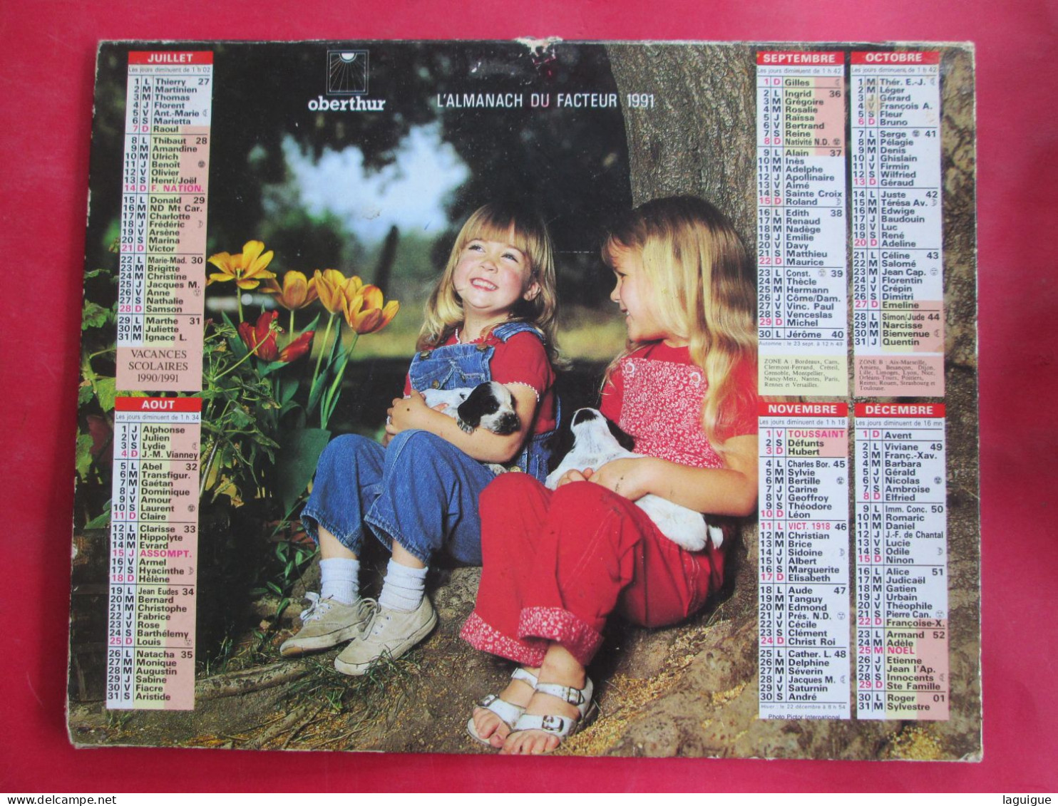 LOT DE 31 CALENDRIERS ALMANACHS de 1982 à 2016  CHIEN, CHAT, POUSSIN LAVIGNE OBERTHUR OLLER