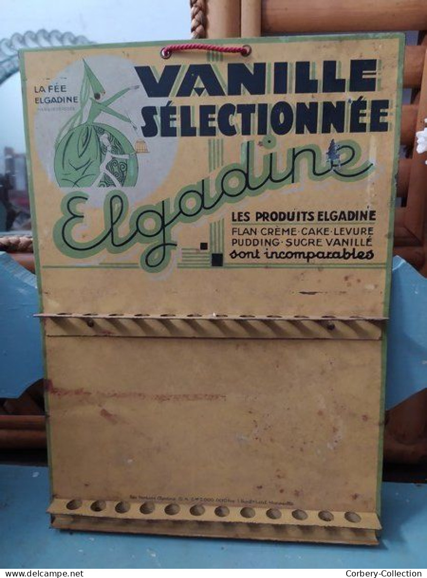 Ancien Présentoir Tôle Publicitaire Gousses De Vanille La Fée Elgadine Ca1930 - Food