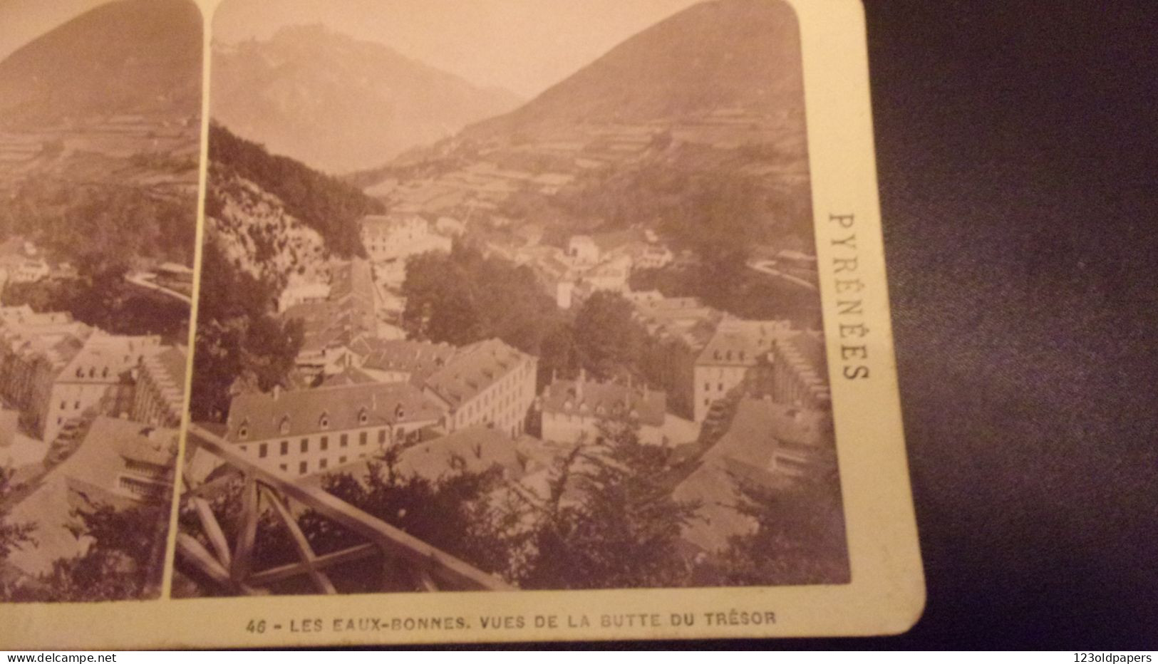 PHOTO FIN XIX EME  STEREO  EAUX BONNES VUE DE LA BUTTE DU TRESOR - Stereoscopic