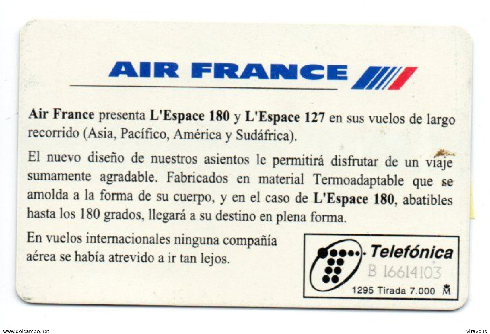 Espace Iso AIR FRANCE Télécarte Es Pagne  Phonecard (D 965) - Sonstige & Ohne Zuordnung