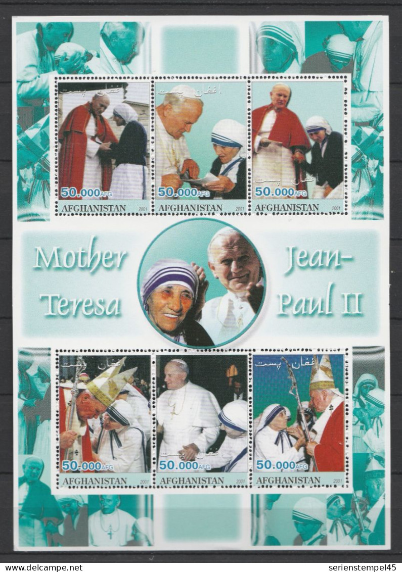 Motive  Persönlichkeiten Mutter Teresa Block Mit 6 Marken 2001 ** Mit Jean Paul II - Madre Teresa