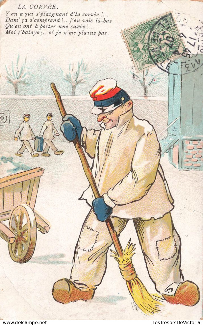 ILLUSTRATEURS - Non Signés - La Corvée  Des Hommes Nettoyant La Cour - Colorisé - Carte Postale Ancienne - Sin Clasificación