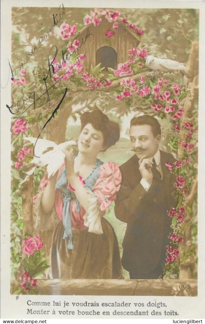 SERIE DE 5  CARTES  FANTAISIE ANNEE 1908 -  COUPLE  AU COLOMBIER  -  A  LEGENDE    :    -  CIRCULEE  TBE - Collections & Lots