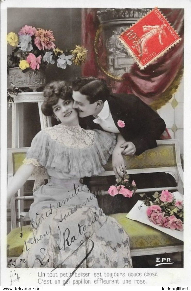 SERIE  2  CARTES  FANTAISIE ANNEE 1907 -  COUPLE   A LEGENDE    :    -  CIRCULEE - Collections & Lots