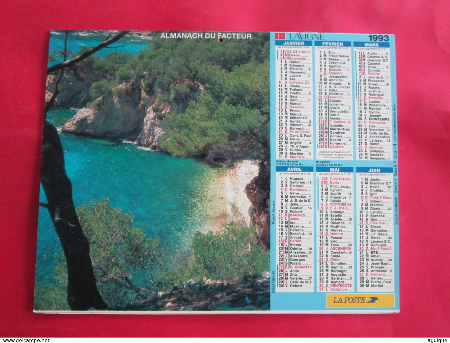 CALENDRIER ALMANACH 1993 PLAGE VAROISE CÔTE D'AZUR LAVIGNE - Groot Formaat: 1991-00