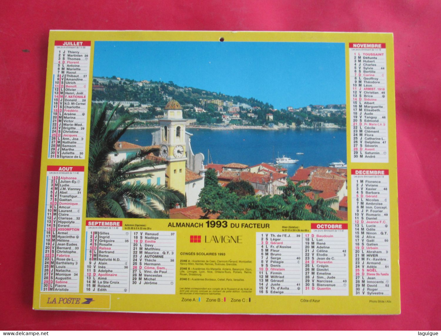 CALENDRIER ALMANACH 1993 PLAGE VAROISE CÔTE D'AZUR LAVIGNE - Groot Formaat: 1991-00