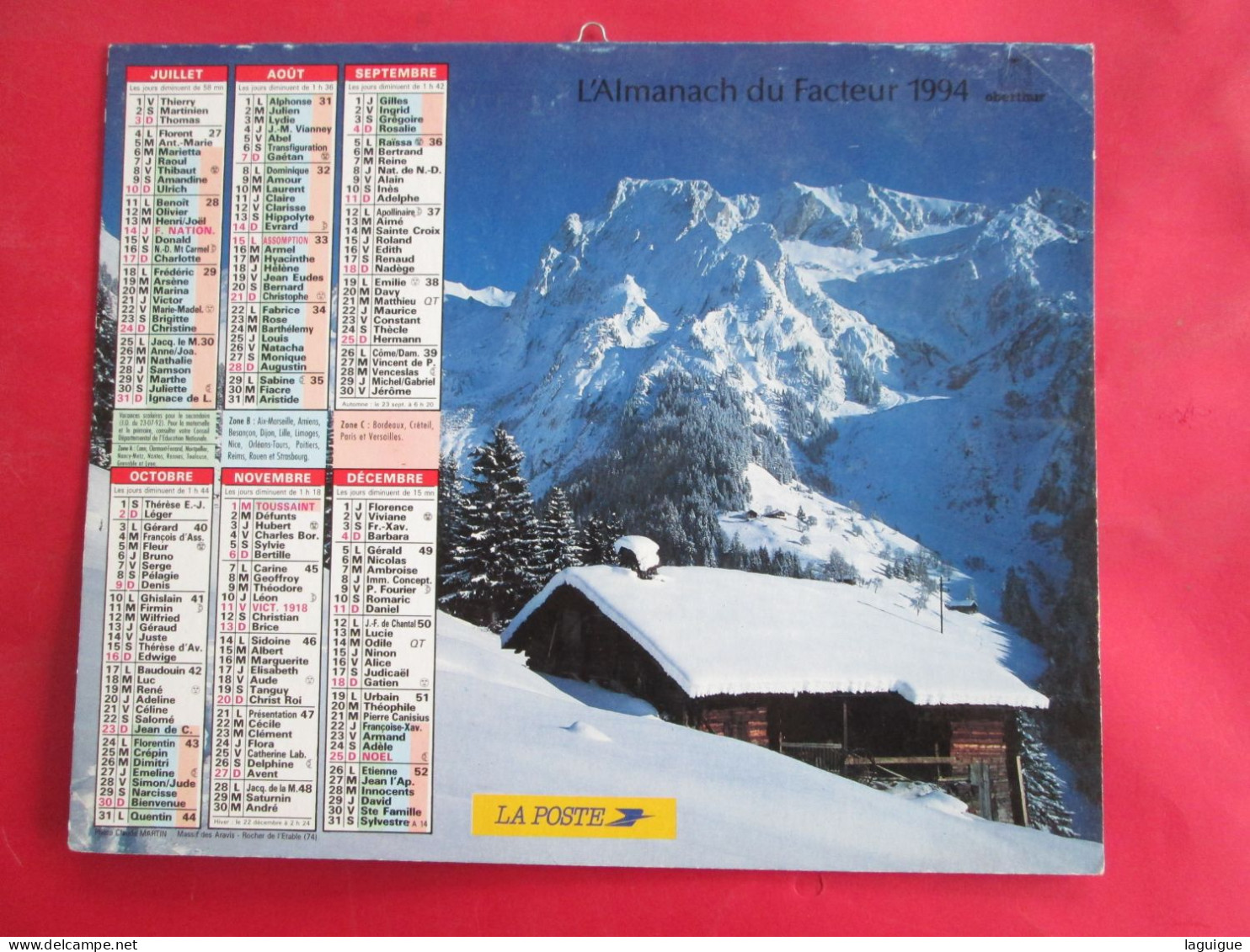 CALENDRIER ALMANACH 1994 MASSIF DES ARAVIS ROCHER DE L'ETABLE TETON NATIONAL PARK  OBERTHUR - Groot Formaat: 1991-00