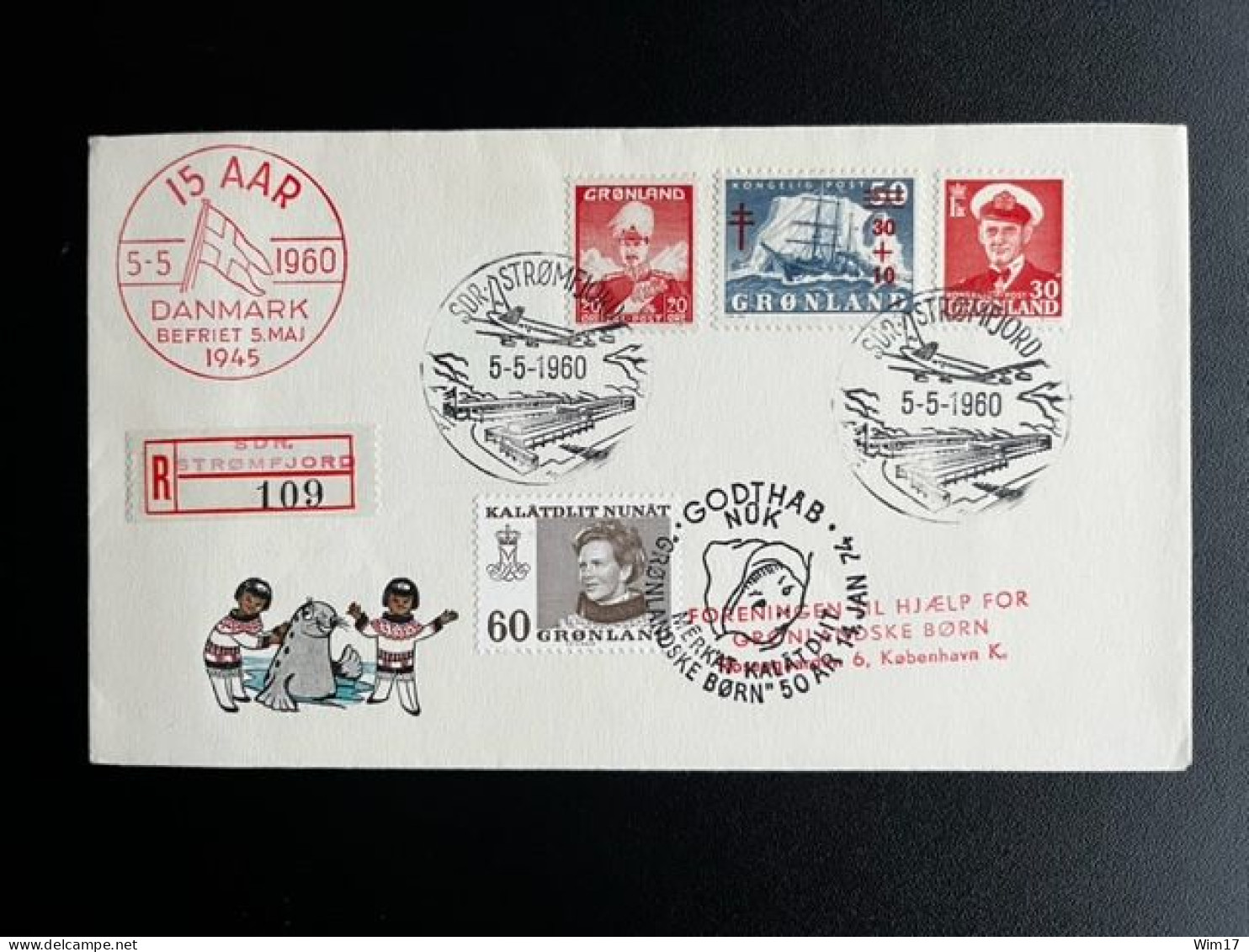 GREENLAND 1974 REGISTERED LETTER STROMFJORD TO COPENHAGEN 14-01-1974 GRONLAND GROENLAND - Briefe U. Dokumente