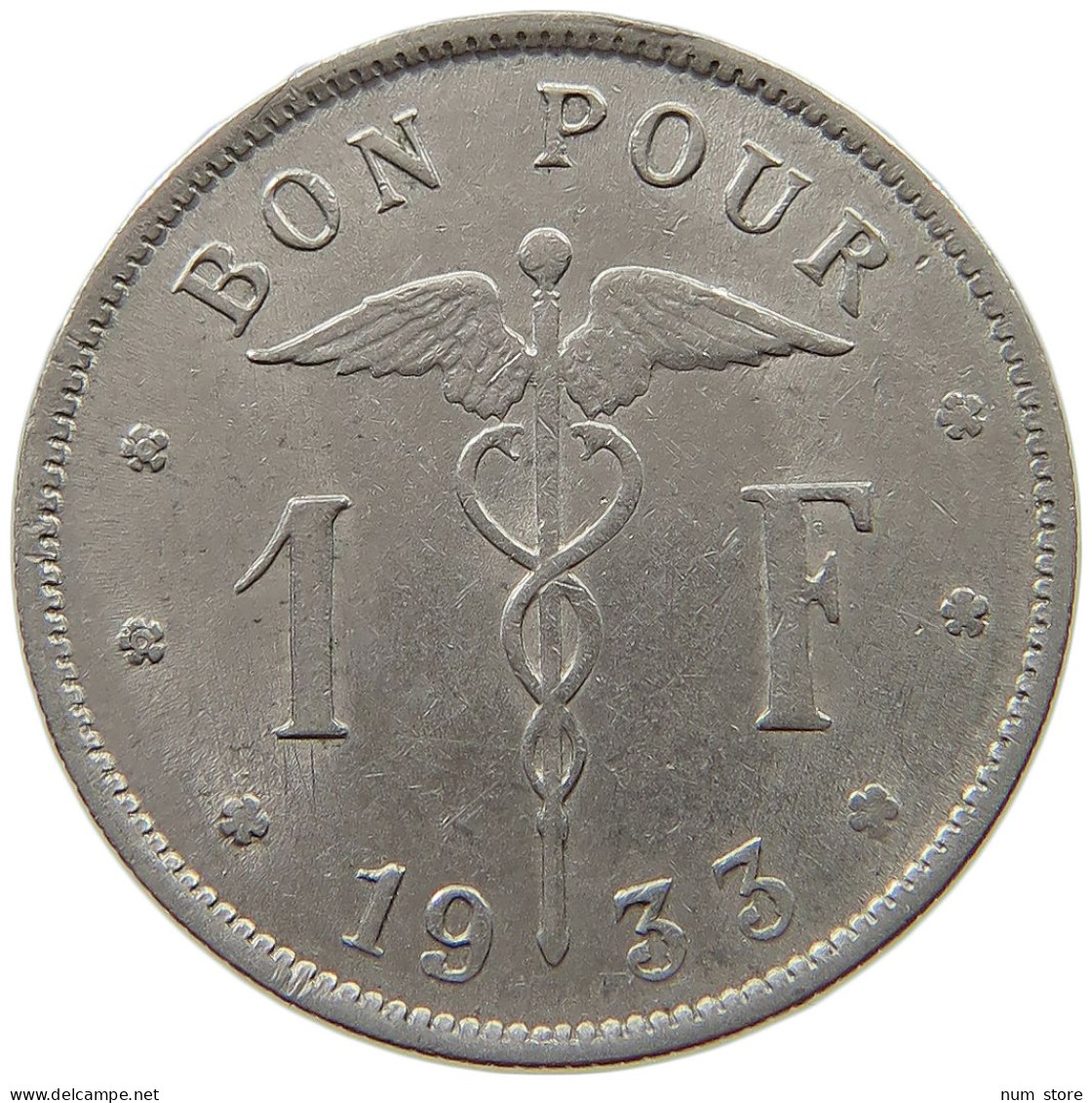 BELGIUM 1 FRANC 1933 #s072 0647 - 1 Franc