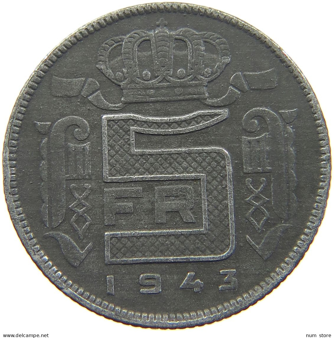 BELGIUM 5 FRANCS 1943 #c017 0021 - 5 Francs