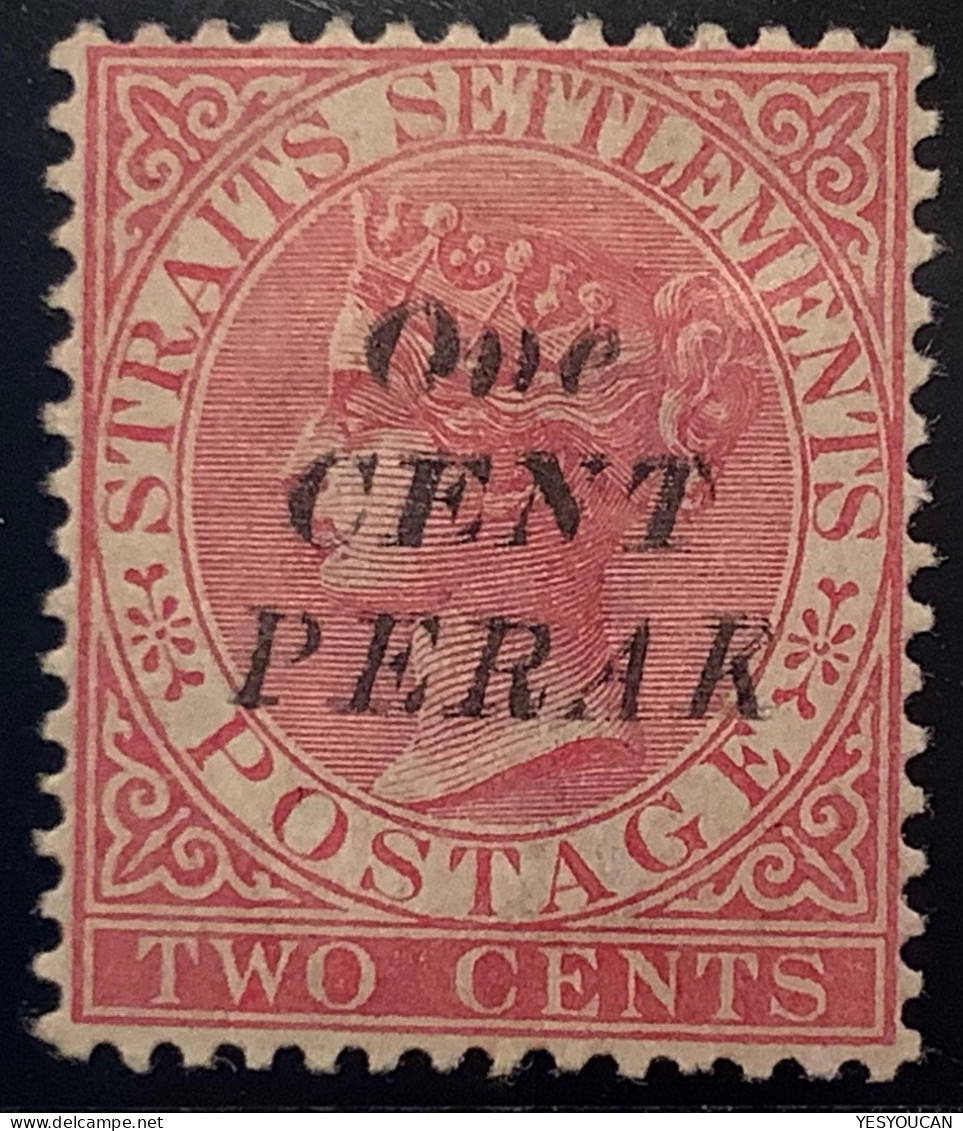 Perak1886 1c On 2c Var Surch Doubled Mint SG28 BPA Cert. (Malaysian States Malaysia Straits Settlements Queen Victoria - Perak