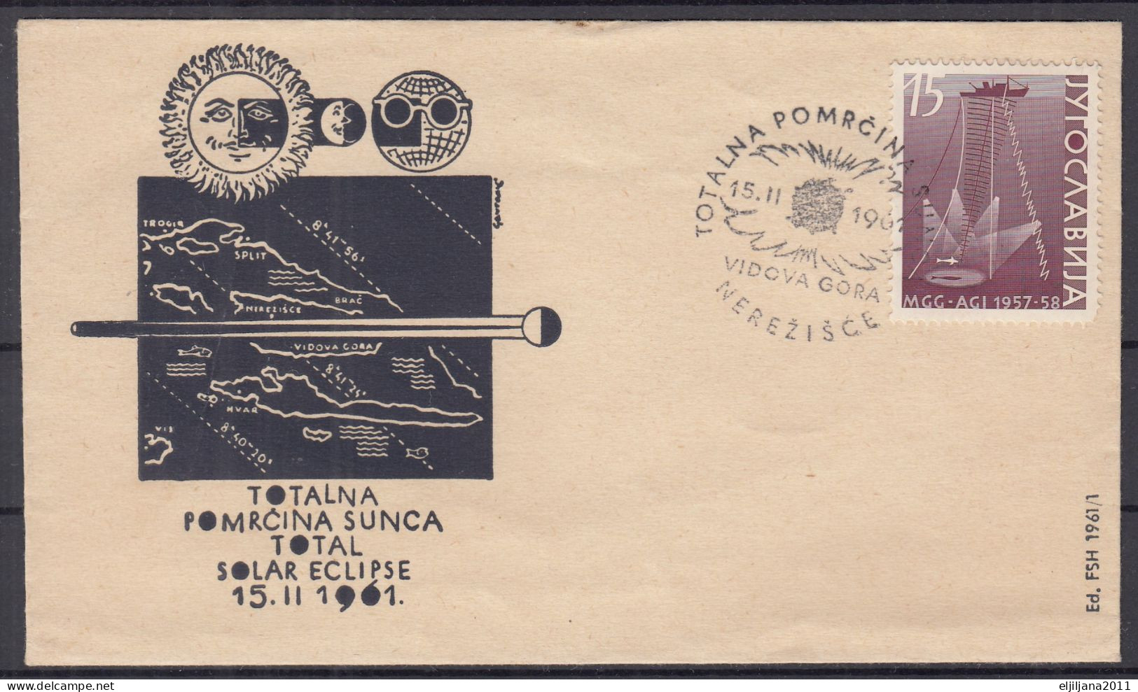 Action !! SALE !! 50 % OFF !! ⁕ Yugoslavia 1961 ⁕ Total Solar Eclipse, Island Of Brač, Nerežičće ⁕ Cover - Lettres & Documents