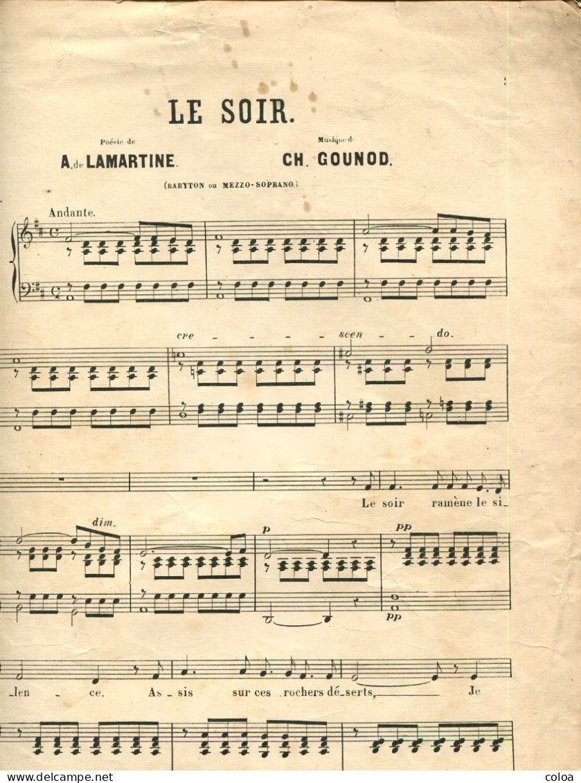 Partition Le Soir Poésie De Lamartine Musique De GOUNOD Circa 1860 - G-I