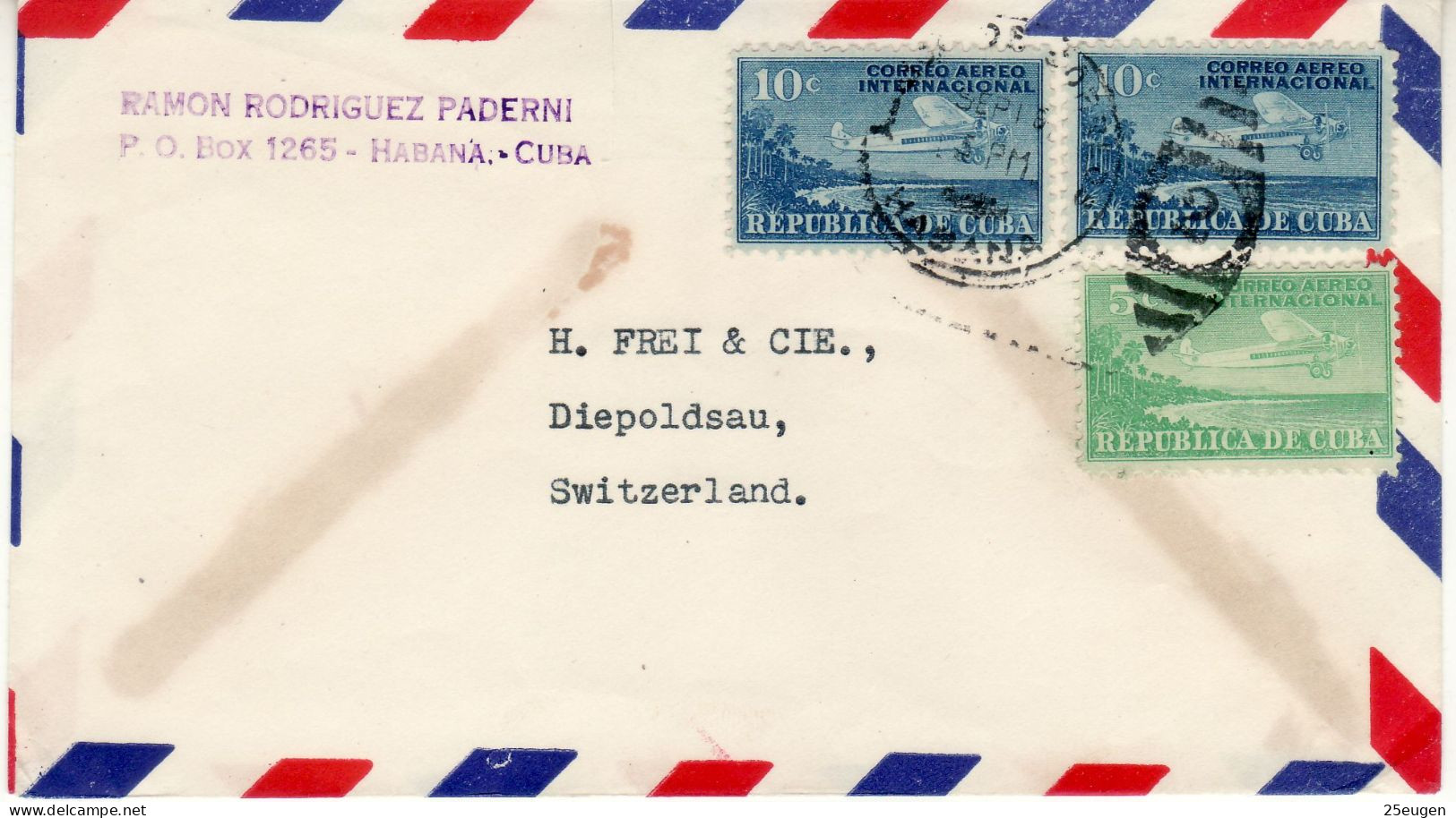 CUBA 1945  AIRMAIL LETTER SENT FROM HABANA TO DIEPOLDSSAU SWITZERLAND - Lettres & Documents