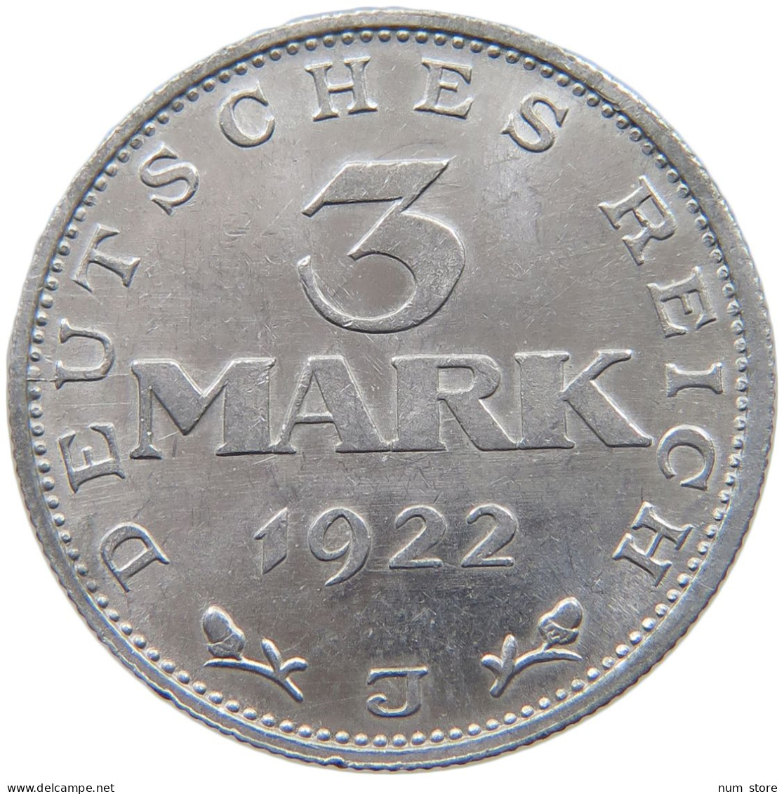 GERMANY 3 MARK 1922 J #c014 0093 - 3 Mark & 3 Reichsmark