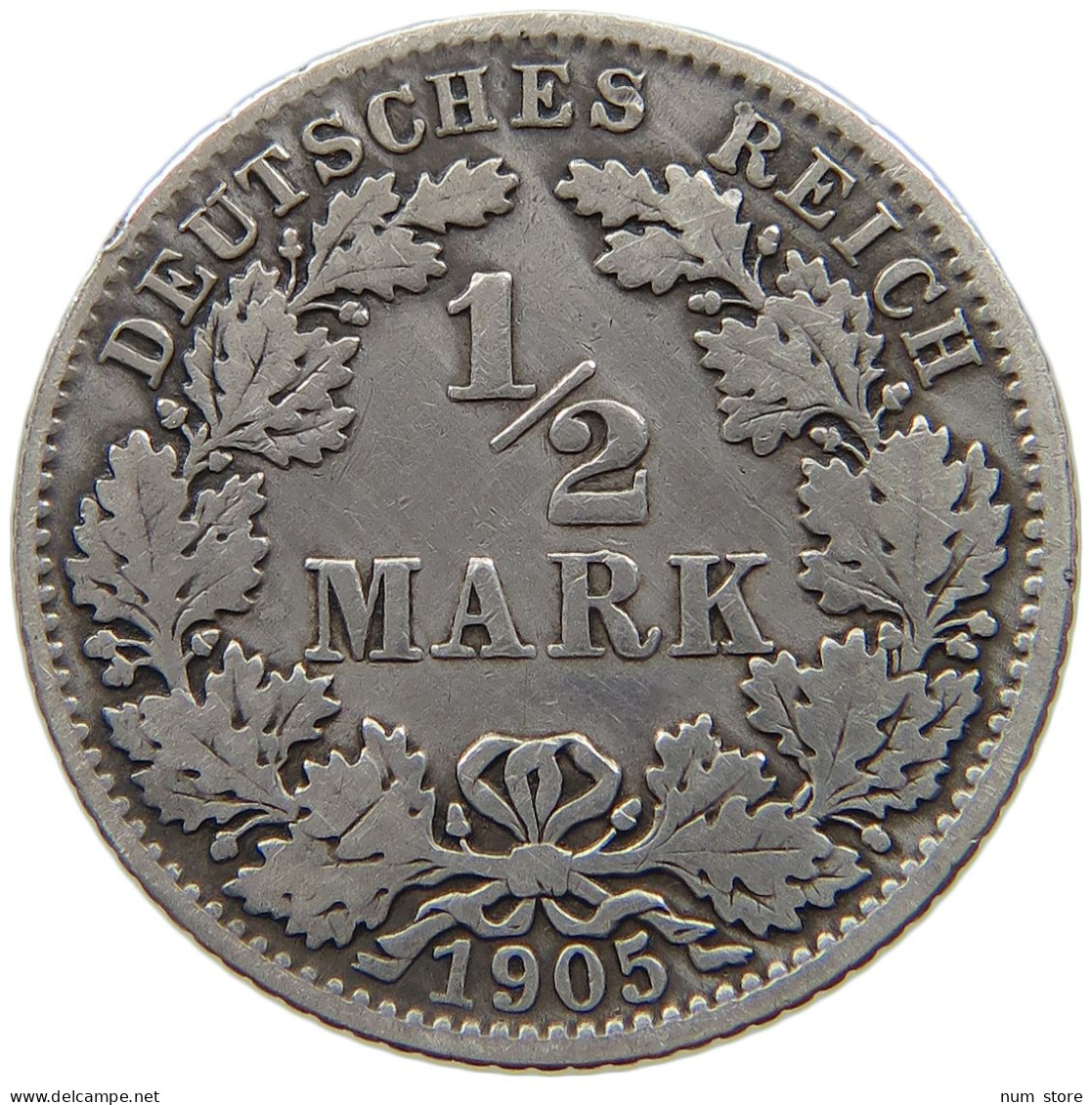 GERMANY EMPIRE 1/2 MARK 1905 E #a081 0795 - 1/2 Mark