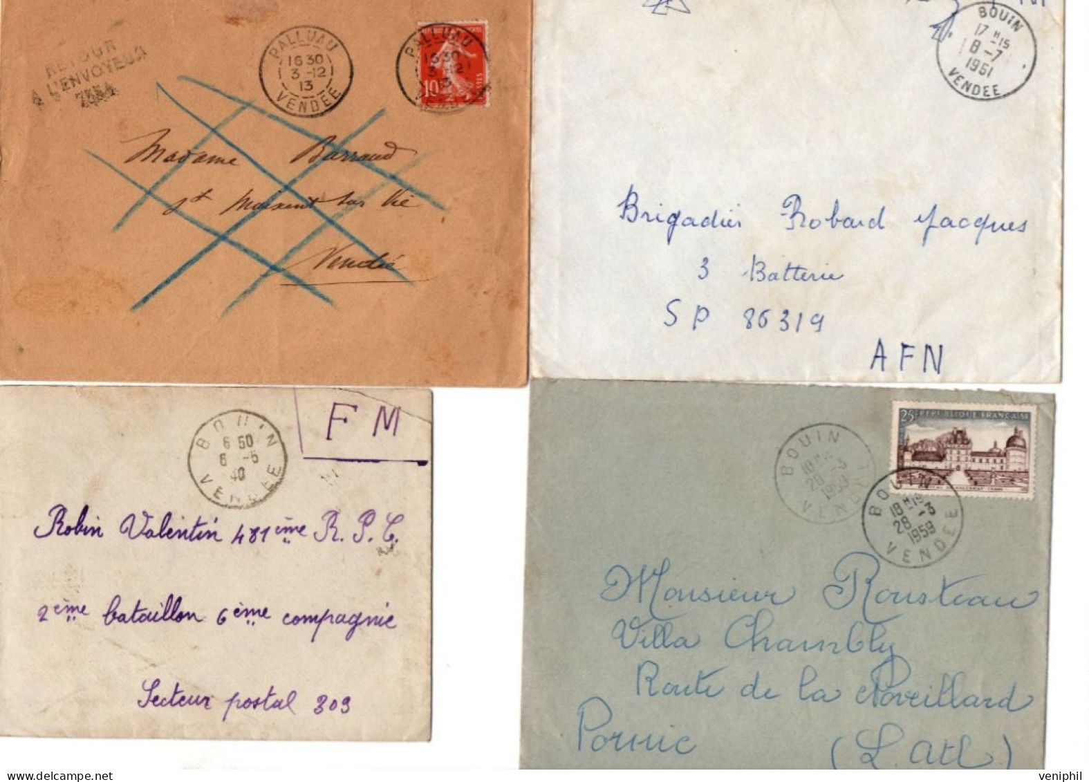 LOT DE  12 LETTRES AFFRANCHISSEMENT DIVERS  TOUTES OBLITERATIONS DIVERSES VENDEE - 1892  A 1959 - Maschinenstempel (Sonstige)