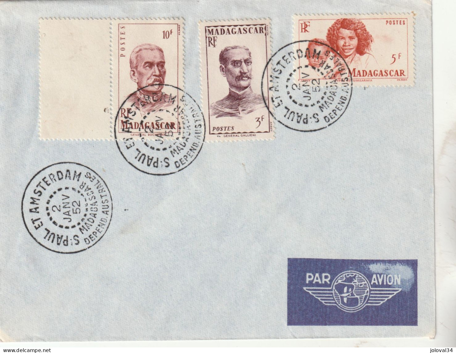 Missions Aux Iles Australes Bateau Italo Marsano  Enveloppe  N° 2 St Paul Et Amsterdam 2/1/1952 - ...-1955 Préphilatélie