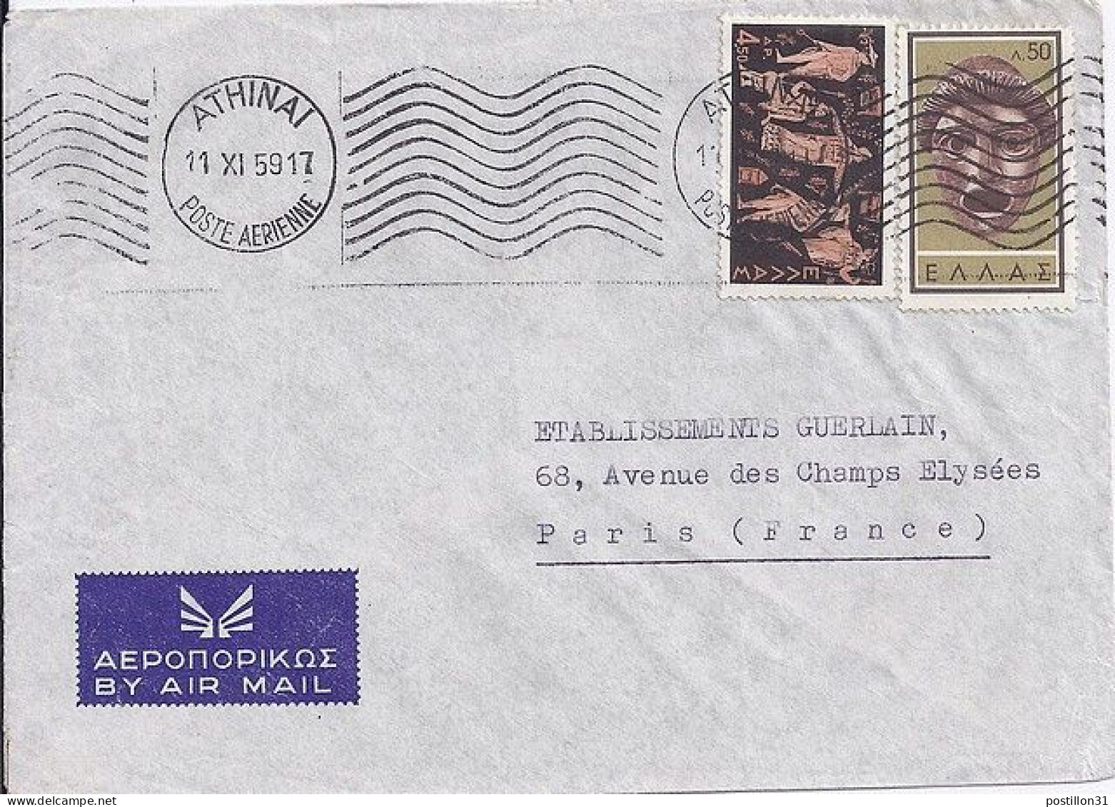 GRECE N° 690/686 S/L. DE ATHENES / 11.11.59 POUR LA FRANCE - Briefe U. Dokumente