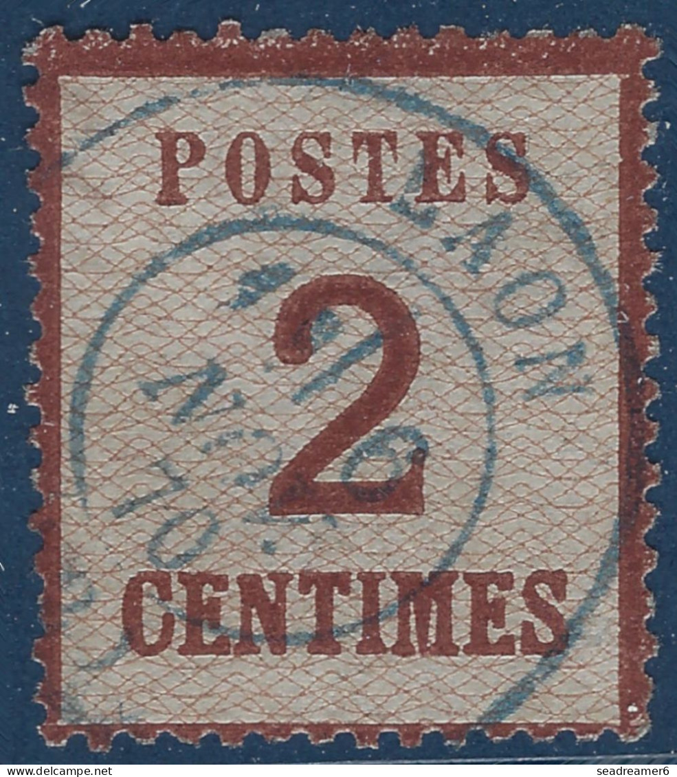 Alsace Lorraine Occupation N°2 2c Obl Dateur Du 6 NOV 70 De LAON En Bleu !! TTB & RRR - Used Stamps