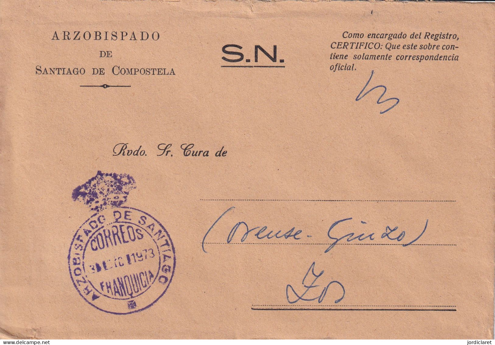 FRANQUICIA  ARZOBISPO DE SANTIAGO  1973 - Franchise Postale