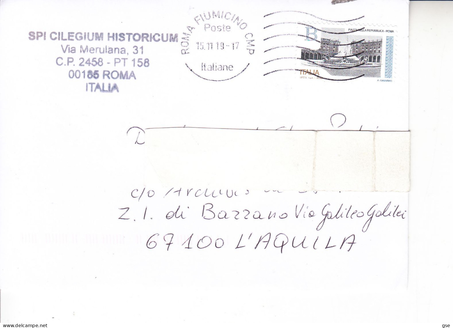 ITALIA  2019 - Lettera  Da Fiumicino A L'Aquila - 2011-20: Marcophilie