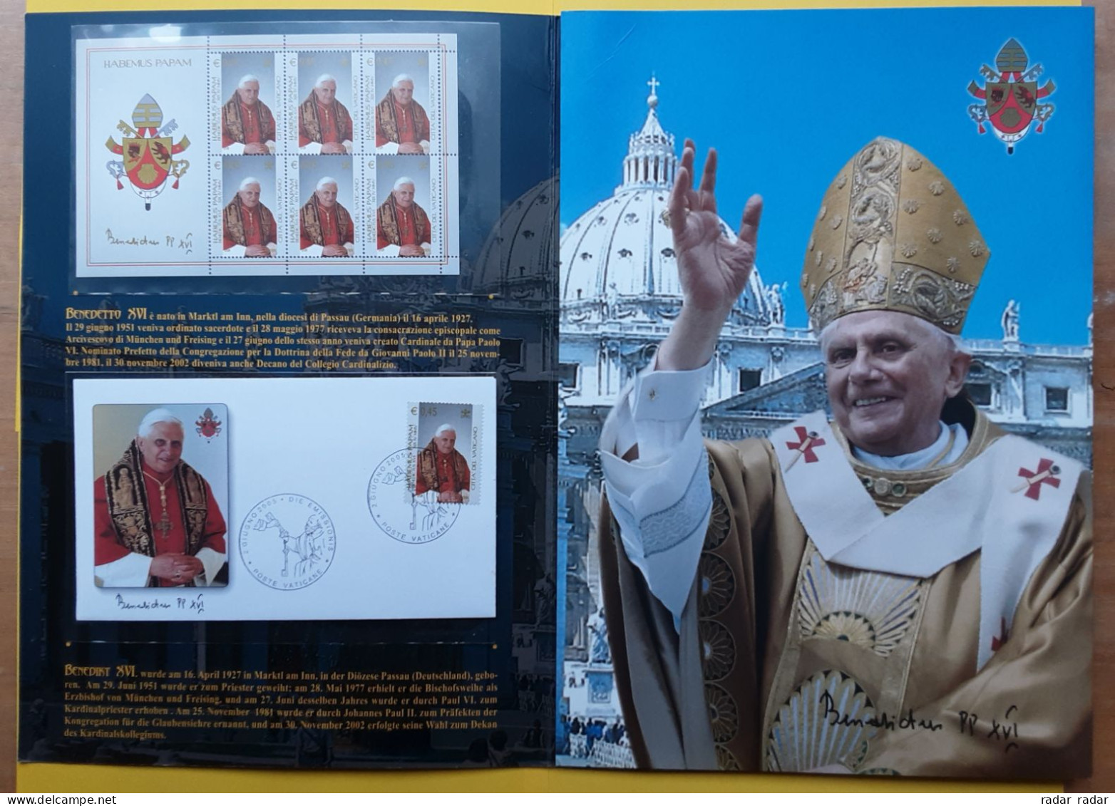 2005 Vatican Pope Benedict Habemus Papam Special Folder Stamps + FDC - Brieven En Documenten