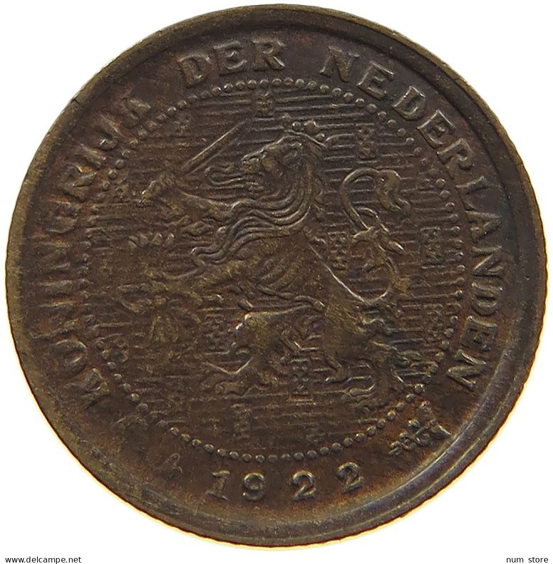 NETHERLANDS 1/2 CENT 1922 TOP #c022 0721 - 0.5 Cent