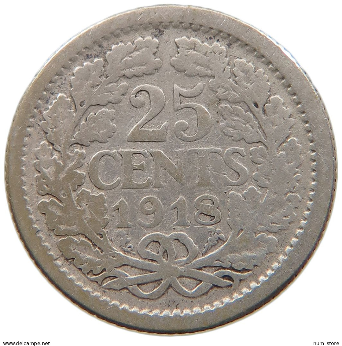 NETHERLANDS 25 CENTS 1918 #a044 0195 - 25 Cent
