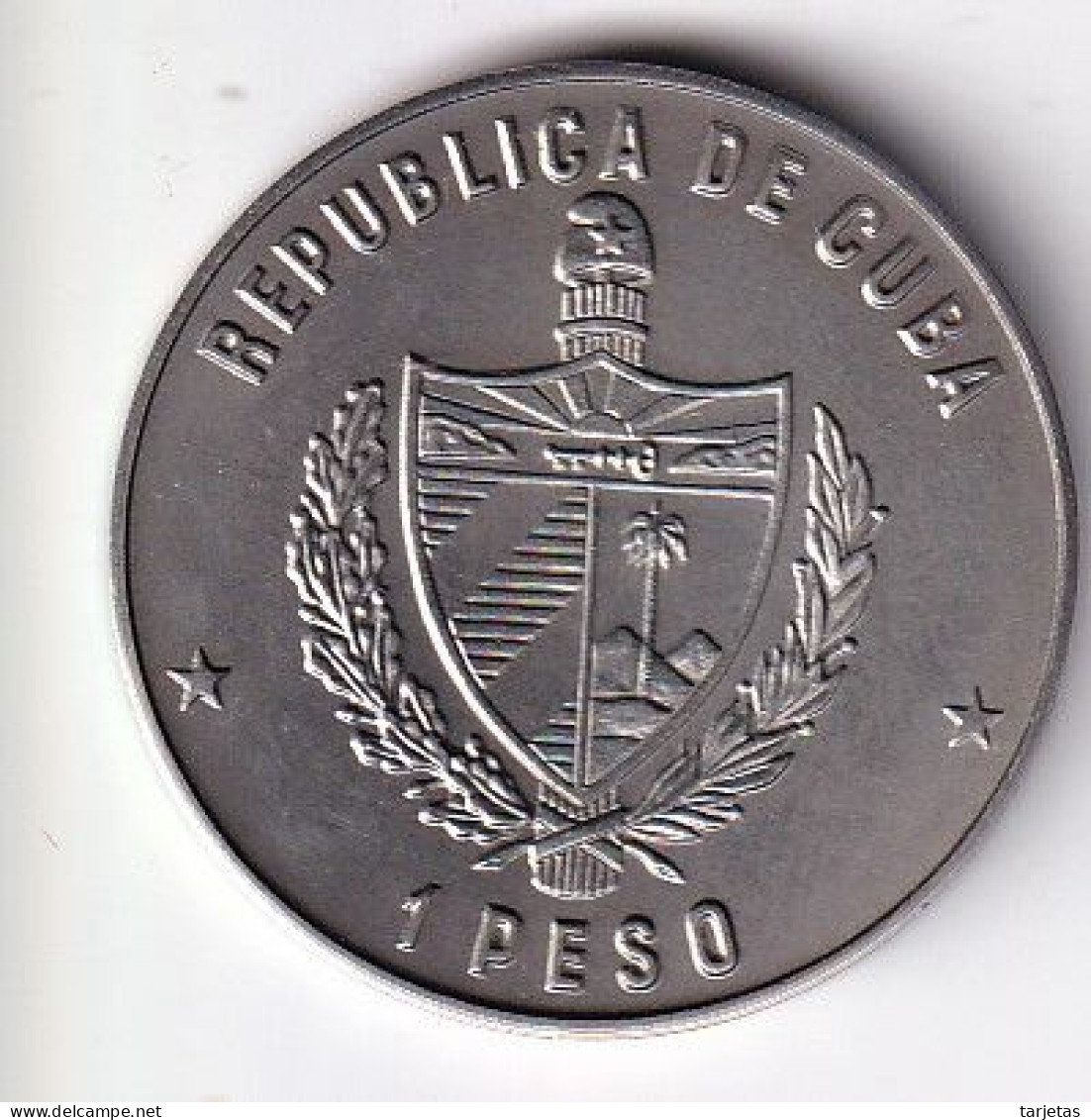 MONEDA DE CUBA DE 1 PESO DEL AÑO 1982 DE ERNEST HEMINGWAY - EL VIEJO Y EL MAR (COIN)  (NUEVA - UNC) - Cuba