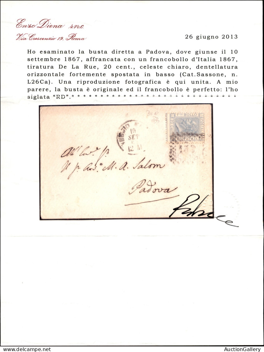 Regno - Vittorio Emanuele II - 20 Cent De La Rue (L26ca) Con Dentellatura Spostata - Lettera Da Reggio A Padova Del 10.9 - Other & Unclassified