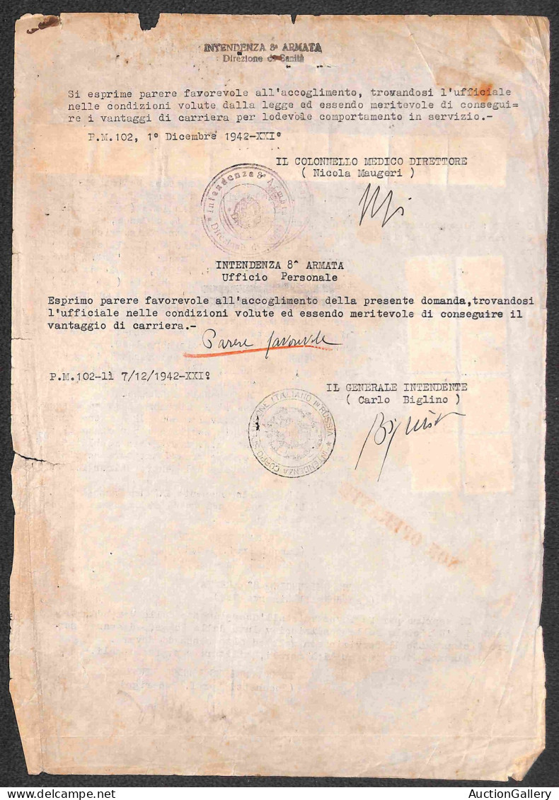 Regno - Posta Militare - P.M. 102 - CORPO DI SPEDIZIONE IN RUSSIA - Domanda Di Riconoscimento Dei Vantaggi Di Carriera - - Autres & Non Classés