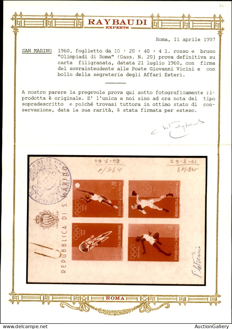 San Marino - Posta Ordinaria - 1960 - Prove D'archivio - Olimpiadi (20) - Visto Si Stampi (foglietto Autorizzato Dal Sov - Otros & Sin Clasificación