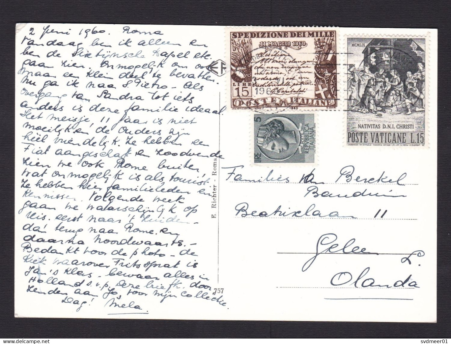 Vatican: Picture Postcard To Netherlands, 1960, 3 Stamps, Country Mix Italy, Card: Architecture, Religion (minor Damage) - Lettres & Documents