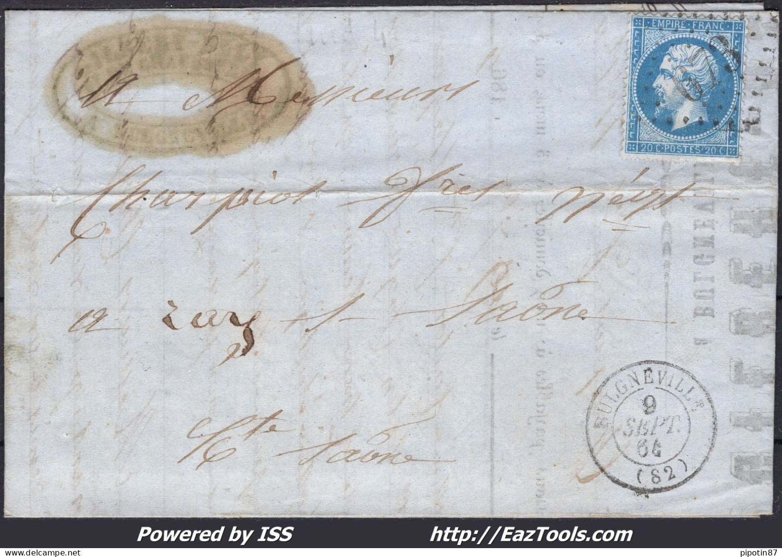 FRANCE N° 22 SUR LETTRE AVEC GC 673 BULGNÉVILLE VOSGES + CAD DU 09/09/1864 - 1862 Napoléon III.