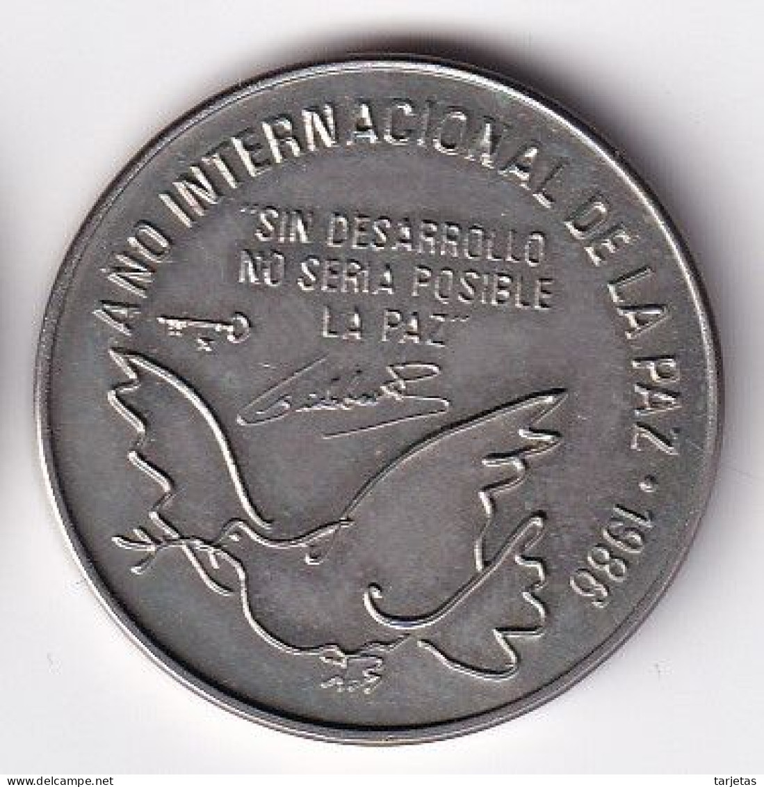 MONEDA DE CUBA DE 1 PESO DEL AÑO 1986 AÑO INTERNACIONAL DE LA PAZ (COIN)  (NUEVA - UNC) - Cuba