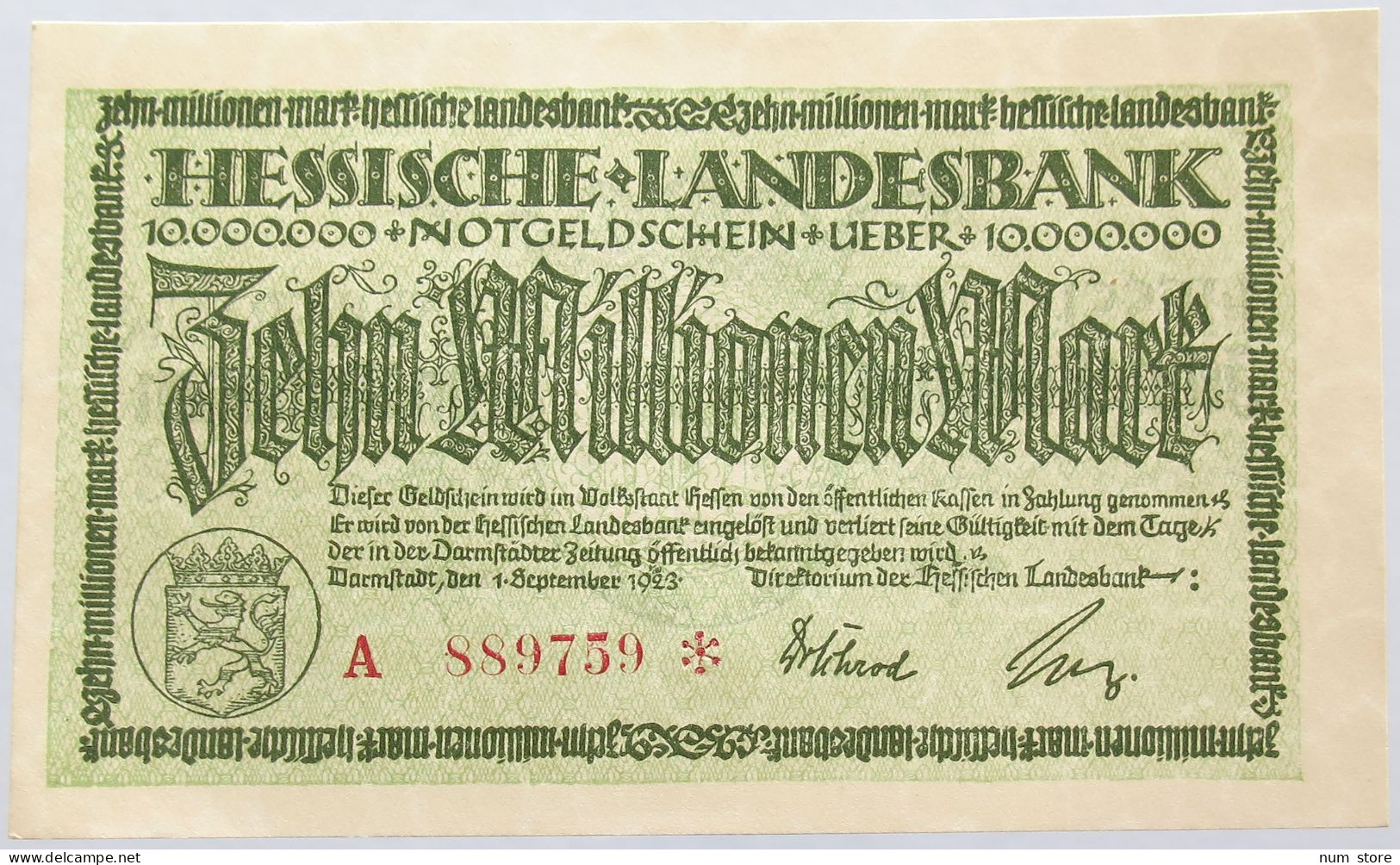 GERMANY 10 MILLIONEN MARK 1923 HESSEN #alb004 0077 - 10 Millionen Mark