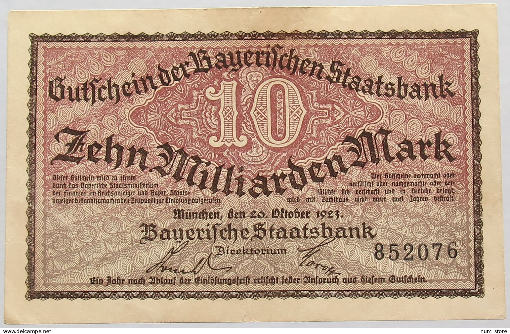 GERMANY 10 MILLIARDEN MARK 1923 BAYERN #alb008 0123 - 10 Mrd. Mark