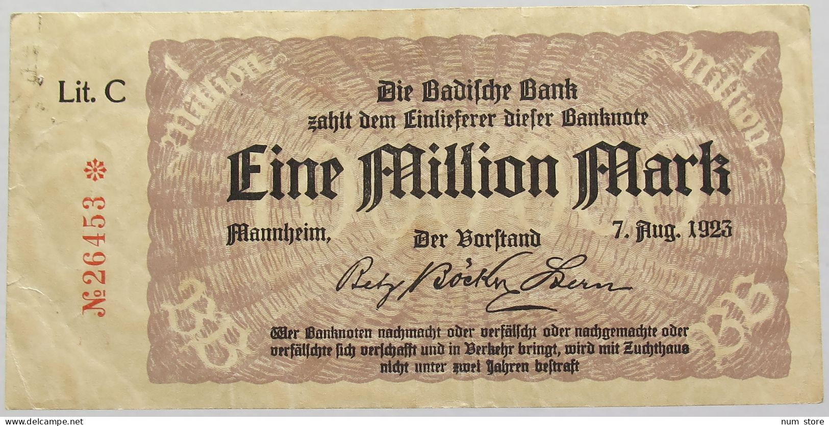 GERMANY 1 MILLION MARK 1923 BADEN #alb010 0231 - 1 Mio. Mark