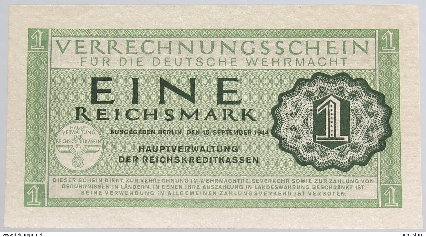 GERMANY 1 MARK 1944 WEHRMACHT UNC #alb012 0011 - Sonstige & Ohne Zuordnung