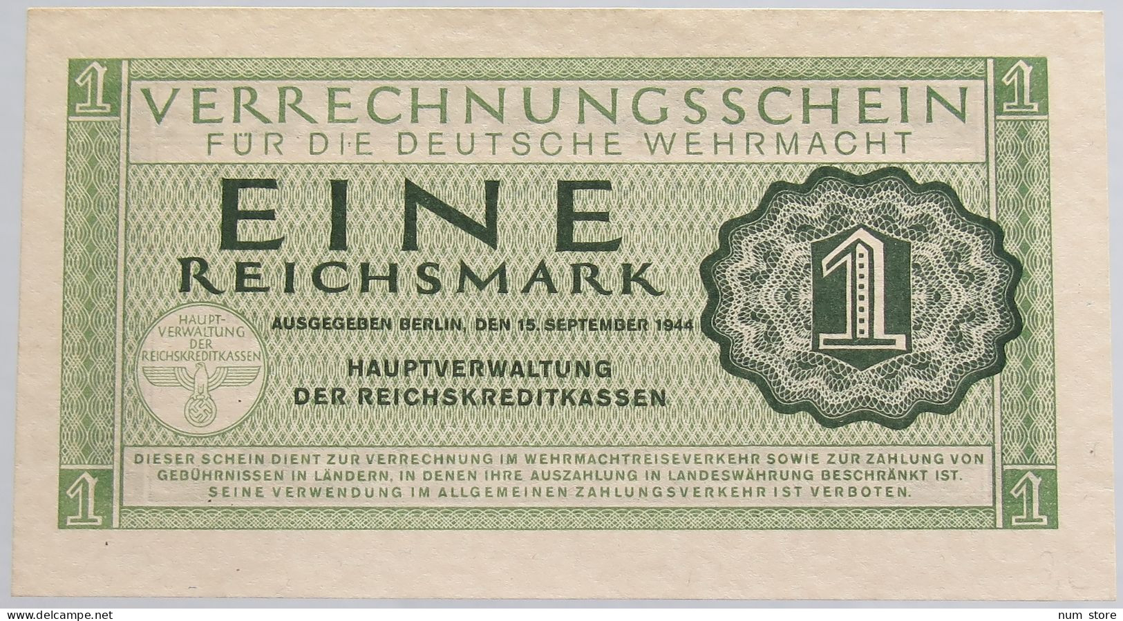 GERMANY 1 MARK 1944 WEHRMACHT UNC #alb012 0009 - Sonstige & Ohne Zuordnung