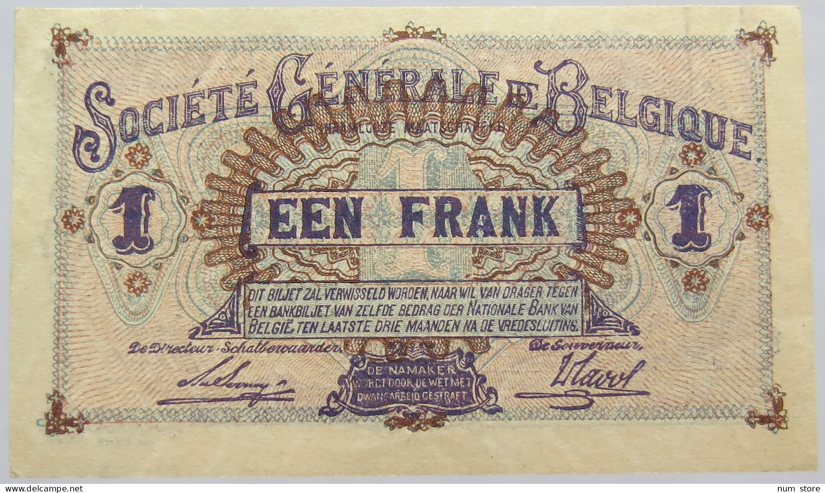 BELGIUM 1 FRANC 1915 RARE #alb020 0033 - 5-10-20-25 Francs