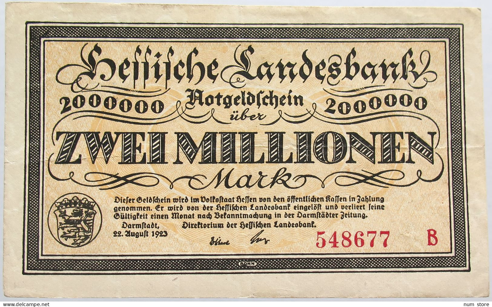 GERMANY 2 MILLIONEN MARK 1923 HESSEN #alb004 0505 - 2 Mio. Mark