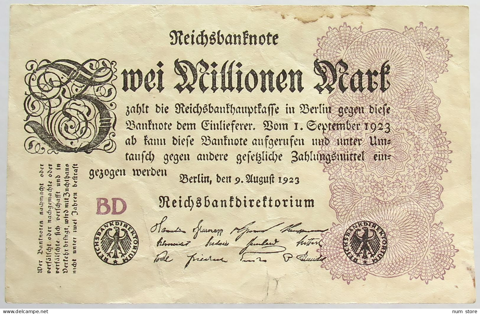 GERMANY 2 MILLIONEN MARK 1923 #alb066 0477 - 2 Mio. Mark