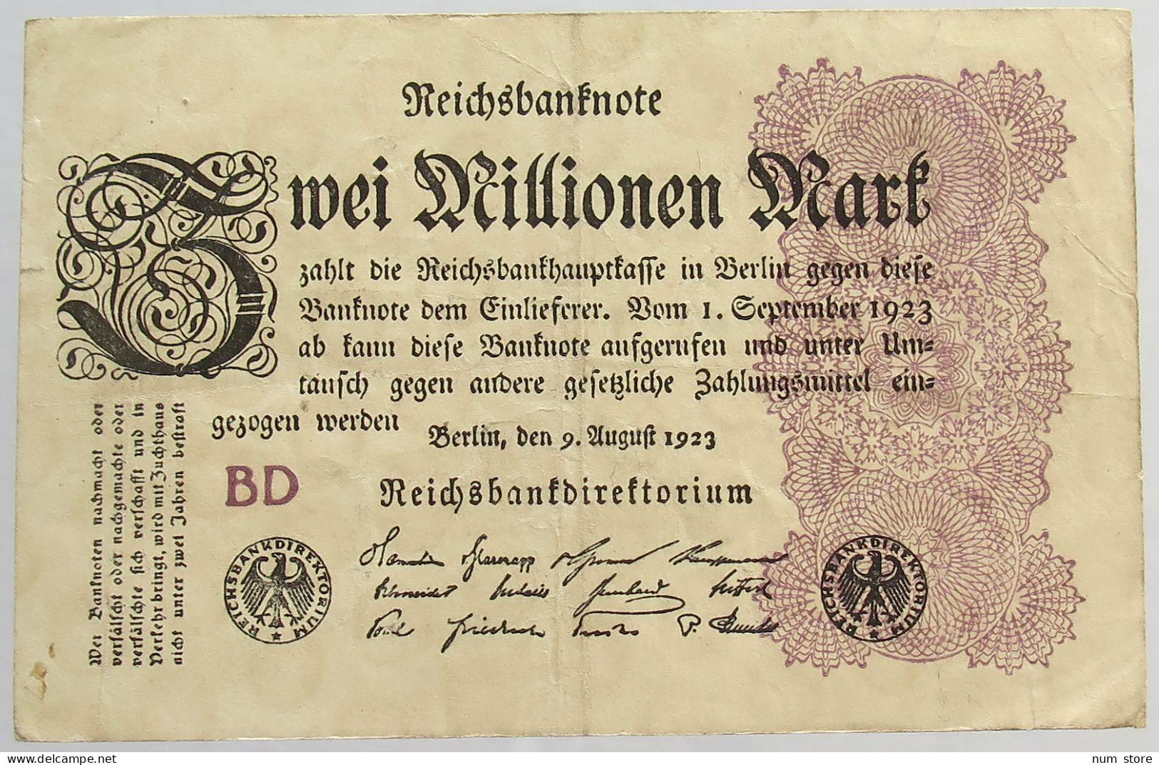 GERMANY 2 MILLIONEN MARK 1923 #alb066 0417 - 2 Millionen Mark